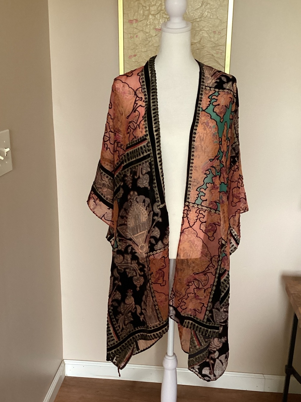 Anthropologie Sheer Boho Kimono in Black, Rust, Teal